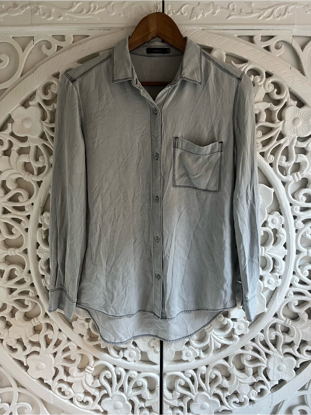 Talula Light Grey Contrast Stitch Button Front Shirt XS